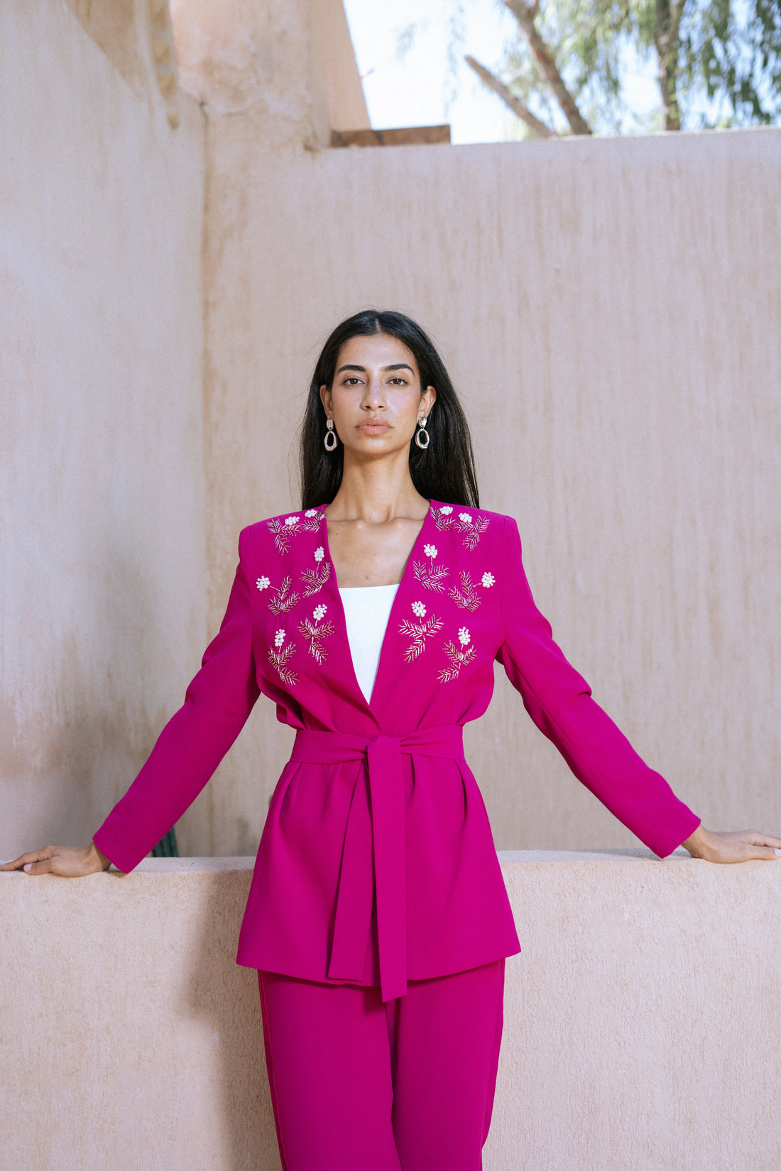 Fushia two piece suit flower pattern