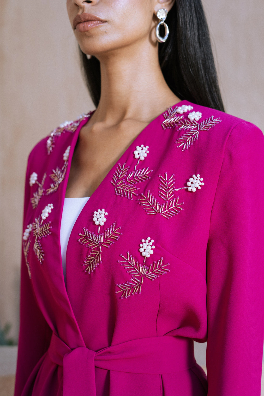 Fushia two piece suit flower pattern