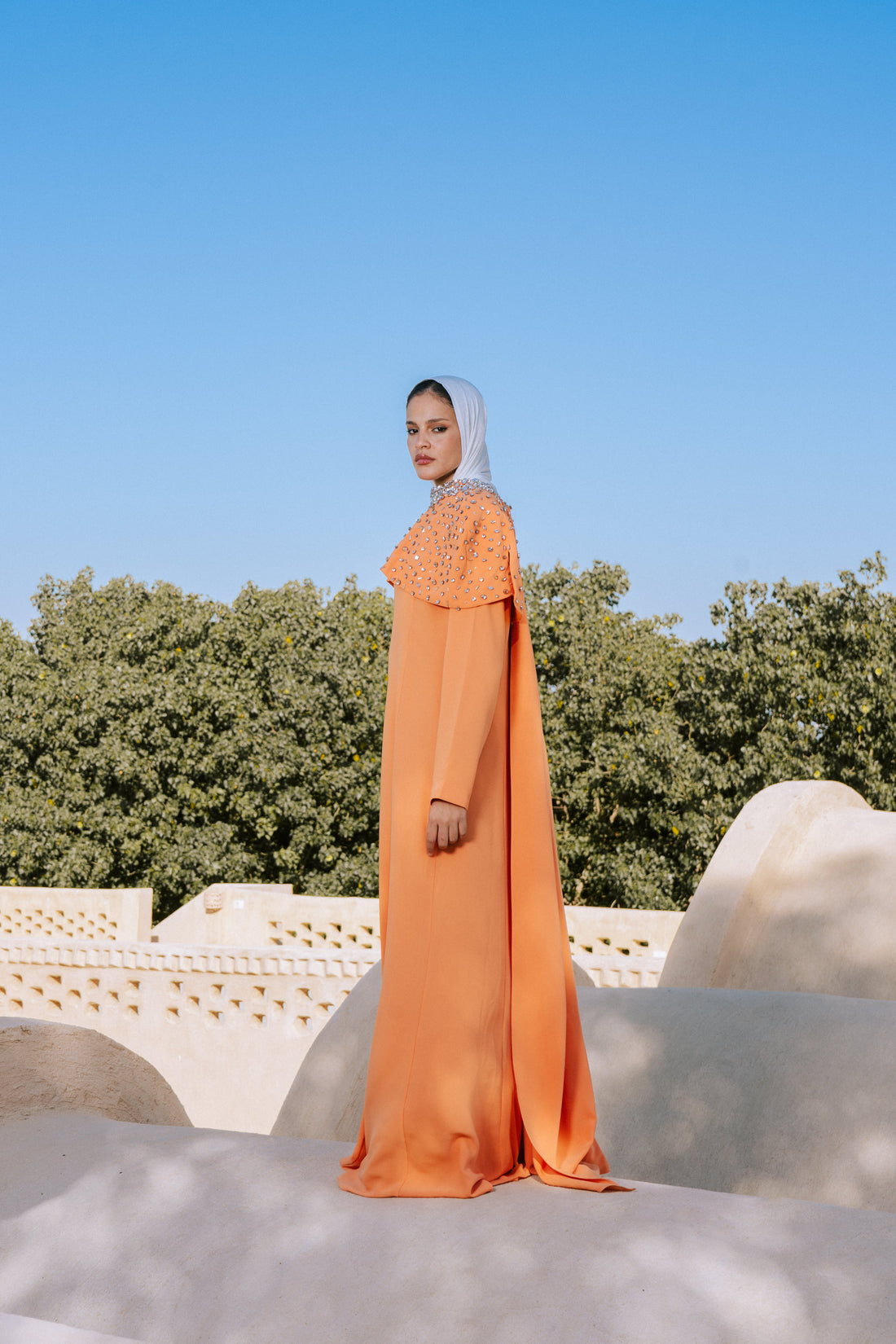 Orange Stone Embroidered Dress