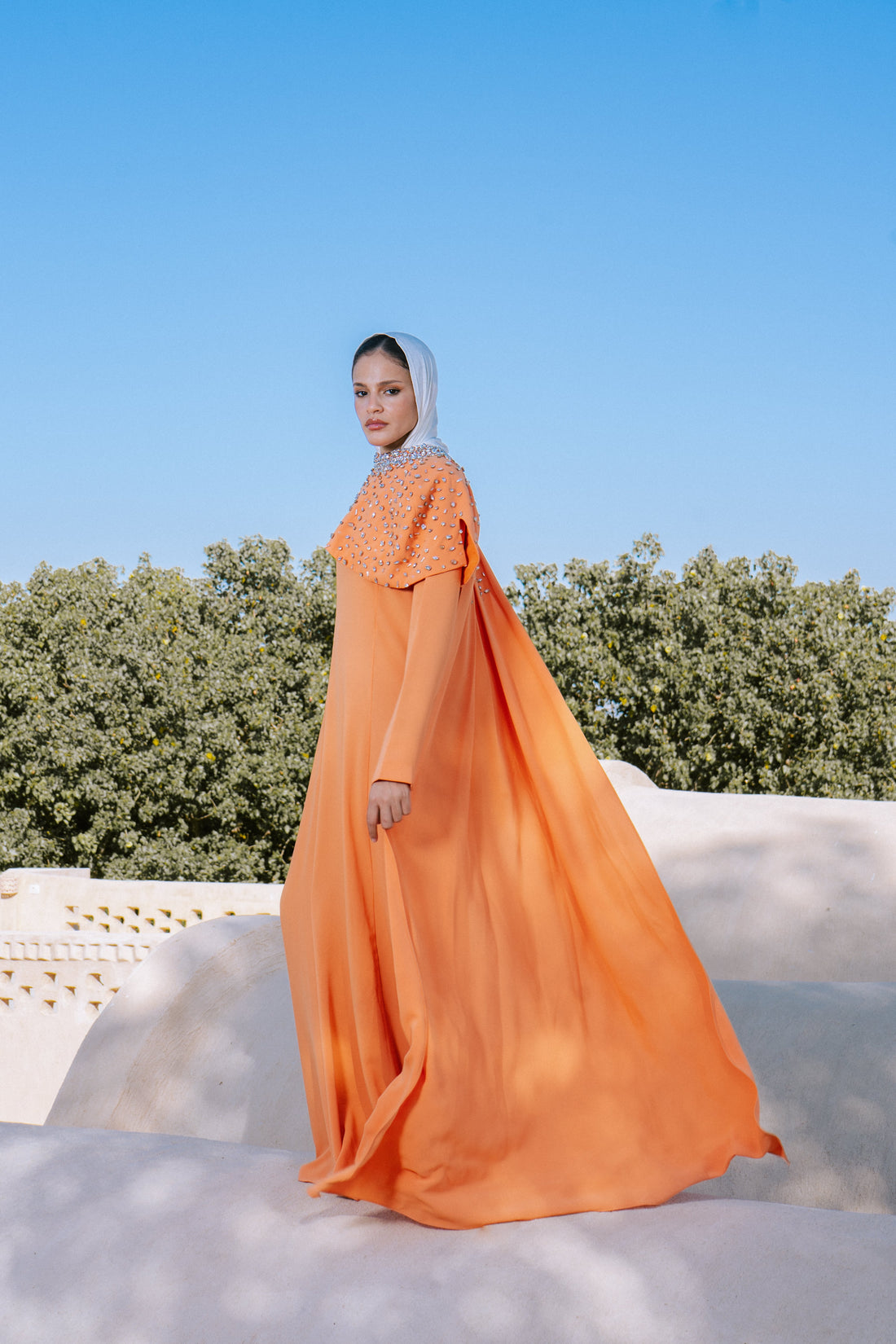 Orange Stone Embroidered Dress