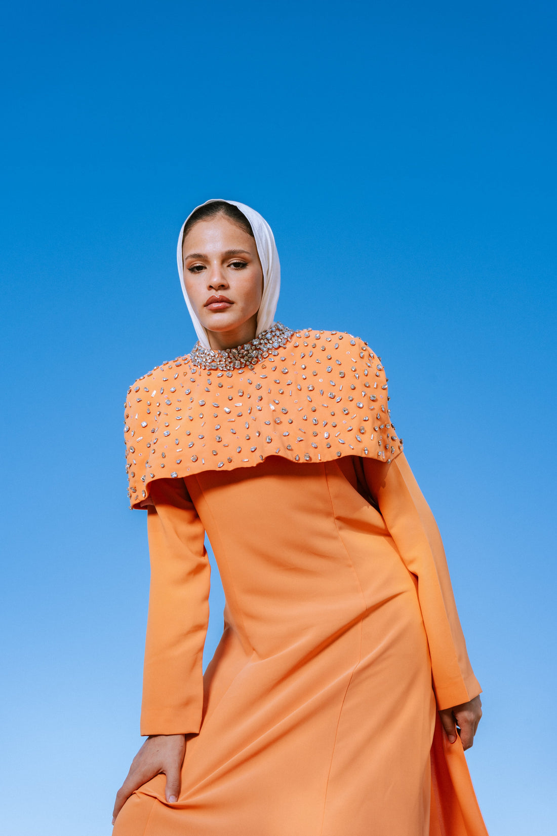 Orange Stone Embroidered Dress