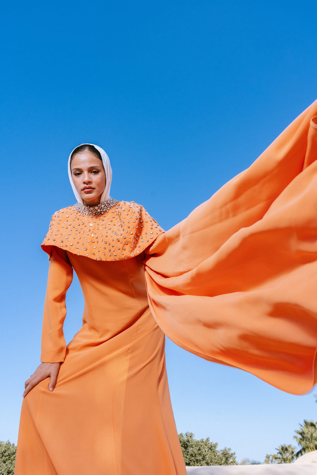 Orange Stone Embroidered Dress